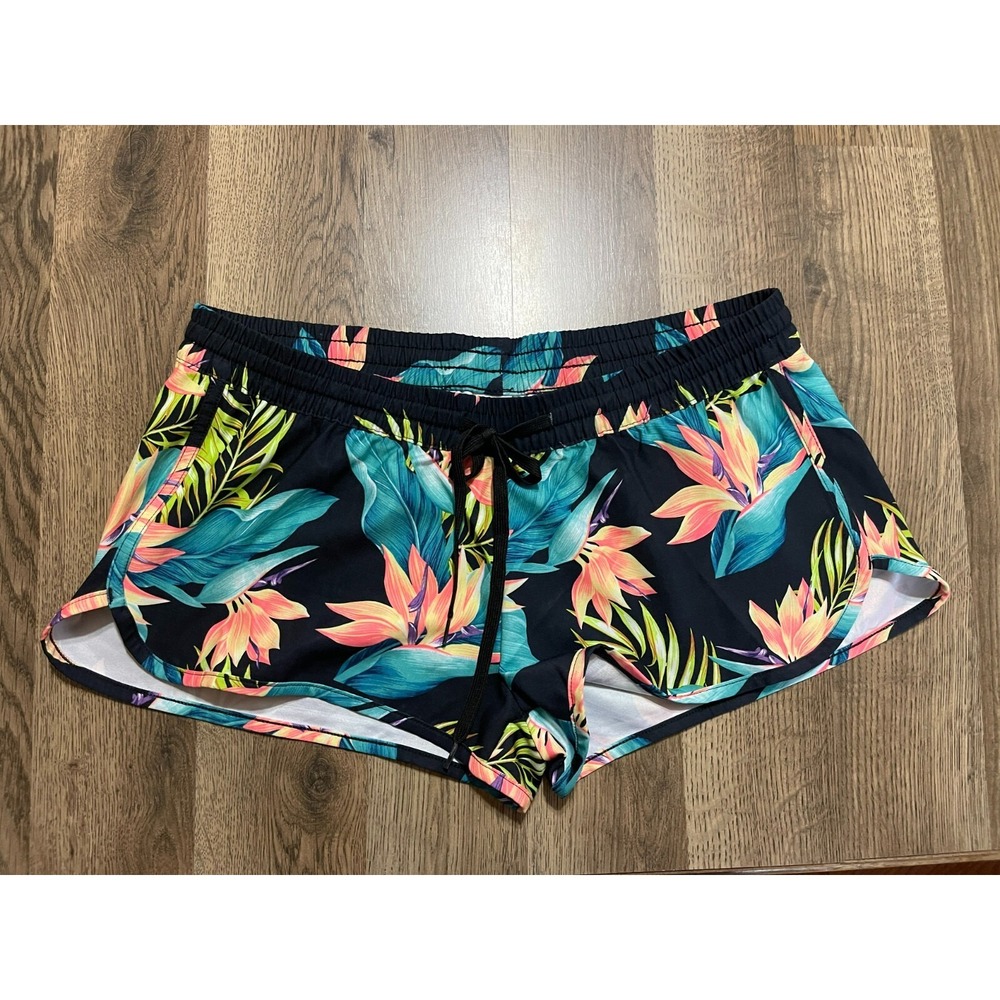 U.S. Apparel Shorts, Women's Medium, Black Blue Pink, Floral, Tie Waist, Swim